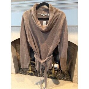 Pria Woman Taupe Ribbed Cowl-Neck Belted Sweater size 1X